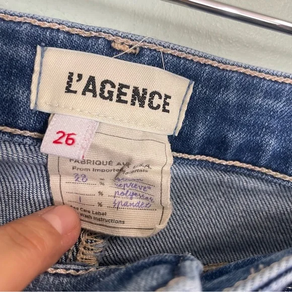 L’AGENCE Ruth High Rise Straight Leg in Cambridge Blue Women Sz 26 Raw Hem - Picture 11 of 11